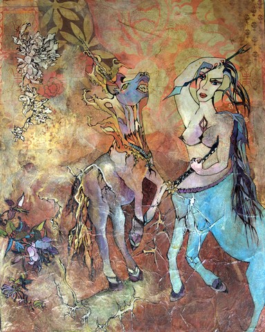 Claire Bonnafoux - Peinture 'Licorne et Geisha'